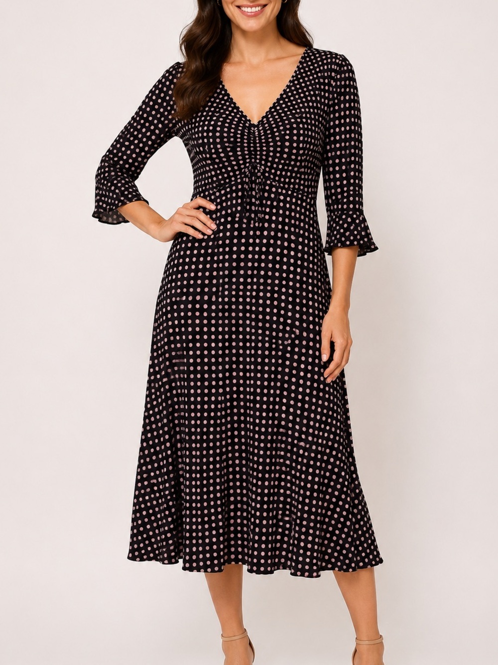The Limited Silk Women’s Size 8 Vintage 100% Silk Brown Pink Polka Dot Dress